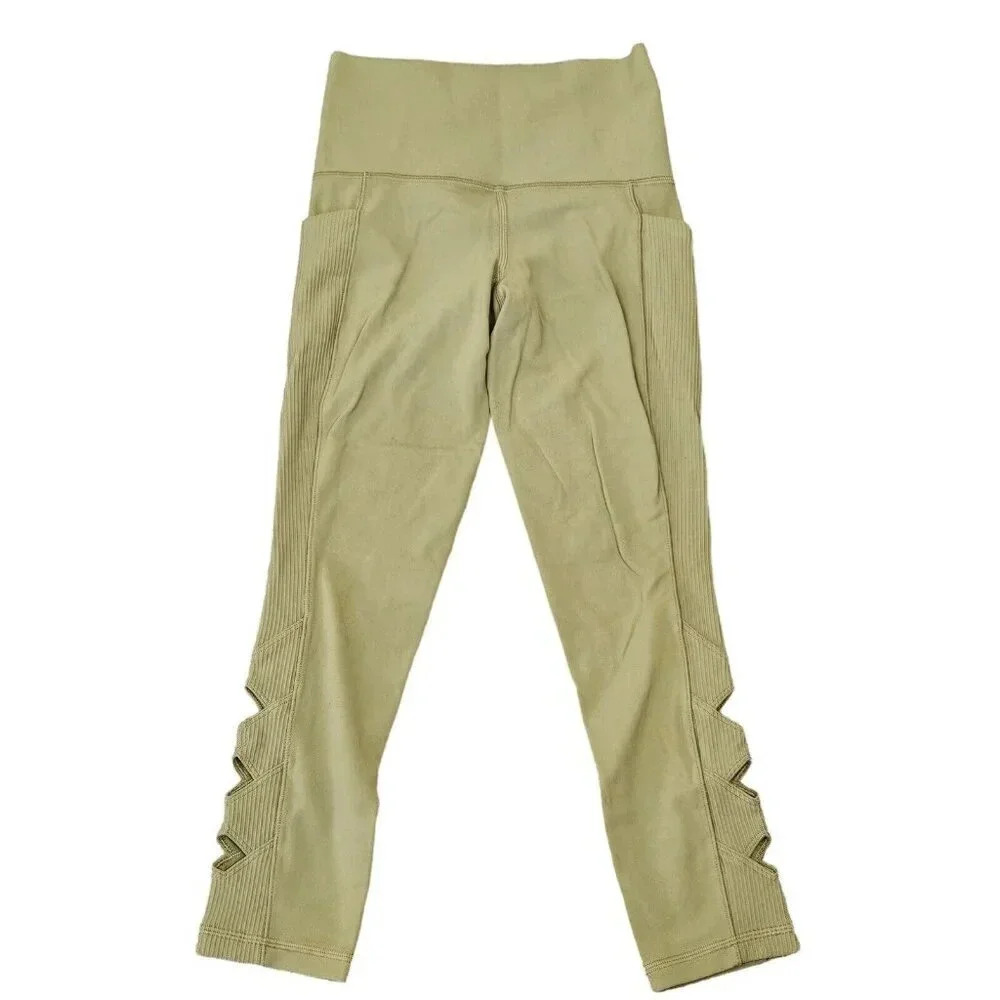 Athleta Salutation Stash Pocket II Cutout 7/8 Capri Green Workout Size XXSP